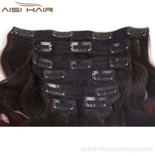 Wholesale 8A Unprocessed 100% Human Hair Ombre Burgundy Brazilian Clip In Hair Extensions Ombre Red Clip In Human Hair